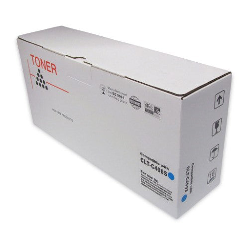 Icon Compatible Samsung CLT-C406S Cyan Toner Cartridge for vibrant prints, 1000-page yield, easy installation, fits multiple Samsung printers.