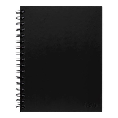 Pack of 3 Icon A5 Spiral Notebooks with hard cover, 200 perforated pages, 7mm ruled lines, sleek black design.