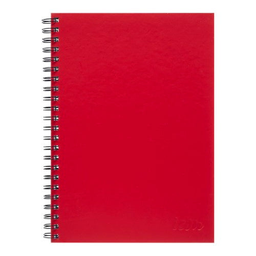Pack of 3 red A4 spiral notebooks with hard covers, 200 pages, 7mm ruled lines, and double wire binding.