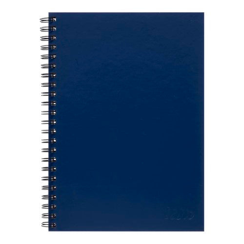 Pack of 3 A4 hard cover blue spiral notebooks, 200 pages each with 7mm ruled lines and double wire binding.