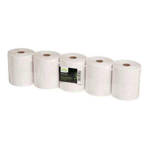 Pack of 5 Icon Thermal Rolls, 80x70mm, designed for clear prints in EFTPOS and cash registers, 43.18m length each.