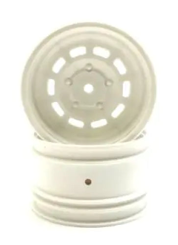 Lightweight Kyosho 2.2" white rims with 10 holes, designed for improved RC vehicle performance and style.