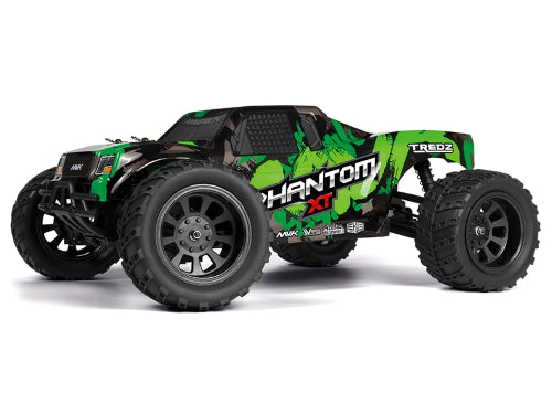 Green 1/10 Phantom XT RC truck featuring 4WD, perfect for beginners and hobbyists, designed for thrilling jumps and bashing.
