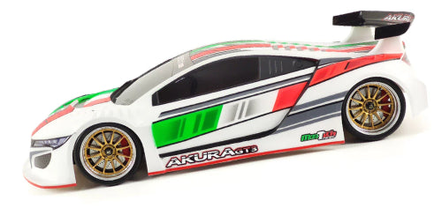 Akura GT3 RC car bodyshell designed for 1/10th scale racing, featuring precision engineering and superior durability.