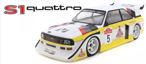 Sleek 190mm S1 Quattro rally body for RC cars, designed for performance and durability, perfect for racing and off-road adventures.