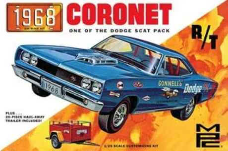 1/25 scale model of '68 Dodge Coronet HT with trailer, ideal for collectors and model enthusiasts.