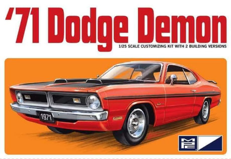 1/25 scale model kit of the classic '71 Dodge Demon, featuring detailed plastic parts for passionate builders and collectors.