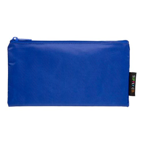 Stylish blue flat pencil case (21x11cm) with zipper, perfect for organizing stationery and small essentials.