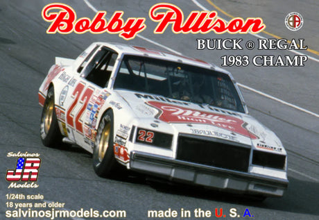1/25 scale plastic model kit of the 1983 Buick Regal Allison, featuring authentic details and assembly parts for enthusiasts.