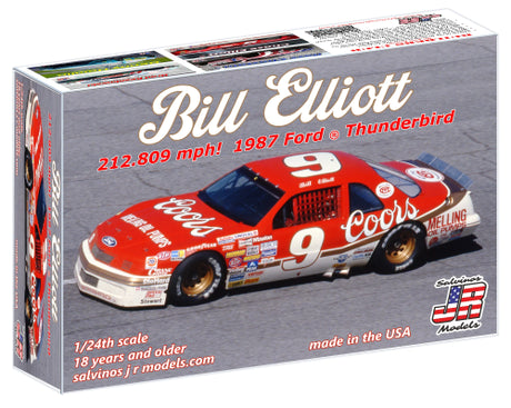 1/24 scale model kit of the '87 Thunderbird #9 BE, Bill Elliott's iconic NASCAR racer from 1987.