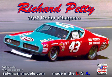 1/25 scale model of the iconic '72 Dodge Charger Petty, perfect for collectors and model-building enthusiasts.