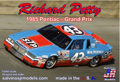 1/25 scale model kit of the 1985 Grand Prix #43 featuring STP branding, ideal for collectors and hobbyists.
