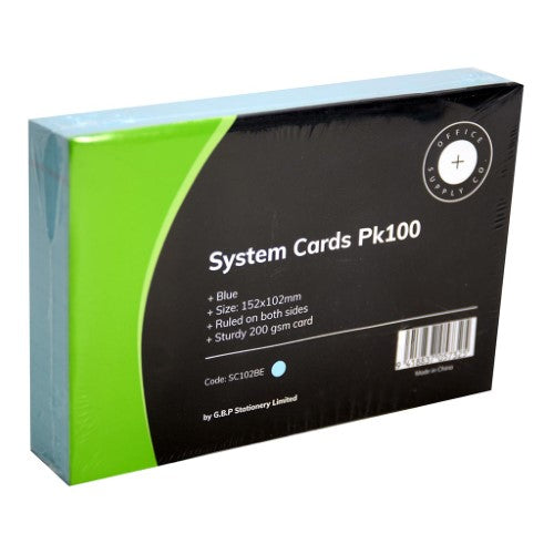 Blue OSC System Cards 102x152mm pack of 100, double-sided with red border, ideal for notes and organization.