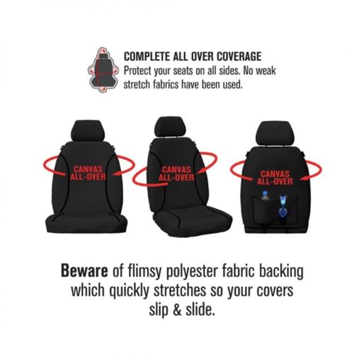 CANVAS FRONT SEAT COVERS PAIR BLACK MITSU TRITON 2015-CURRENT - TRADIES