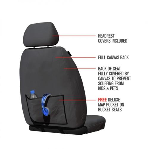 CANVAS FRONT SEAT COVERS PAIR BLACK MITSU TRITON 2015-CURRENT - TRADIES