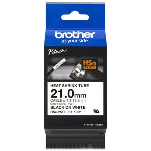 Brother HSe-251E 21.0mm x 1.5m Black on White Heat Shrink Tape