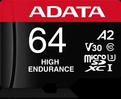 ADATA High Endurance microSDXC UHS-I U3 A2 V30 Card with Adapter 64GB