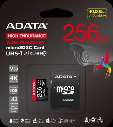 ADATA High Endurance microSDXC UHS-I U3 A2 V30 Card with Adapter 256GB