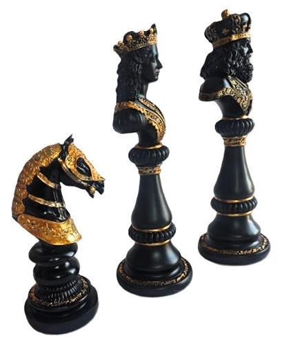 Black & Gold Imperial Chess Set - King Queen Knight