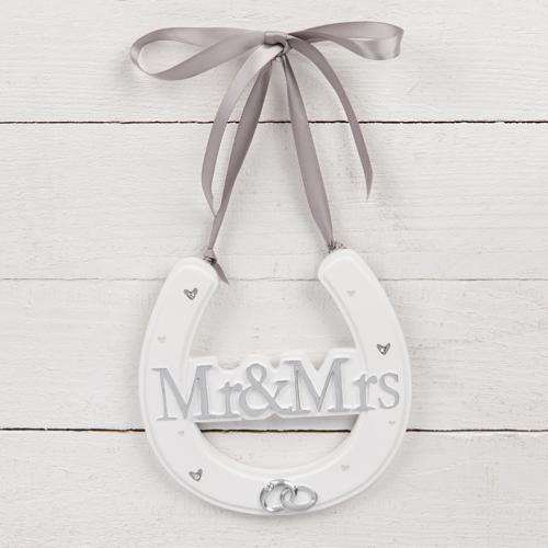 Mr & Mrs White Resin Wedding Horseshoe - Amore
