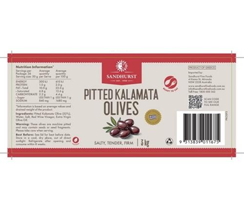 OLIVES KALAMATA PITTED SUPERIOR 3KG - Sandhurst