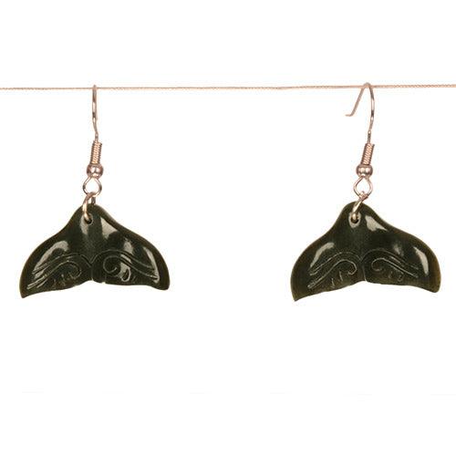 New Zealand Pounamu Greenstone Whale Tail Earrings 28mm