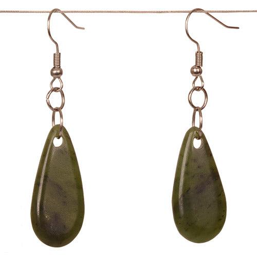 New Zealand Pounamu Greenstone Small Teardrop Earrings 30mm