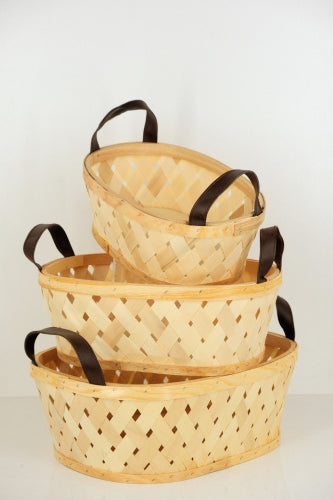 Set of 3 Wood Plait Rectangular Baskets - Size 43 × 32 × 16cmH