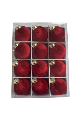 Velvet Christmas Baubles - Deep Red (12 pcs) - Size 8cmD