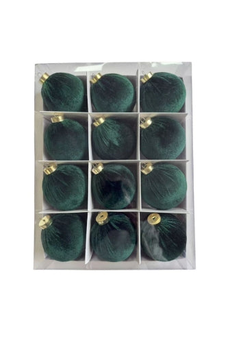 Velvet Christmas Baubles - Hunter Green (12 pcs) - Size 8cmD