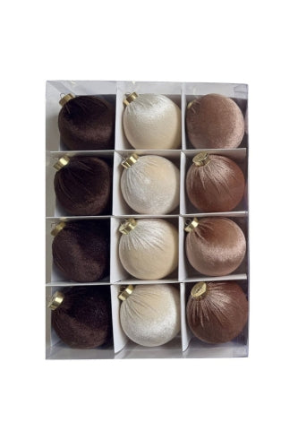 Velvet Christmas Baubles - Assorted (12 pcs) - Size 8cmD