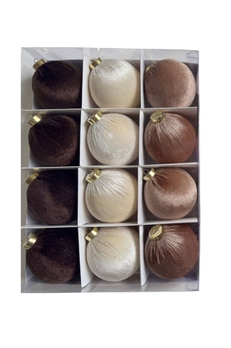 Velvet Christmas Baubles - Assorted (12 pcs) - Size 10cmD