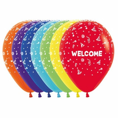 Vibrant 30cm assorted latex balloons with all-over print, perfect for festive celebrations and party decor.