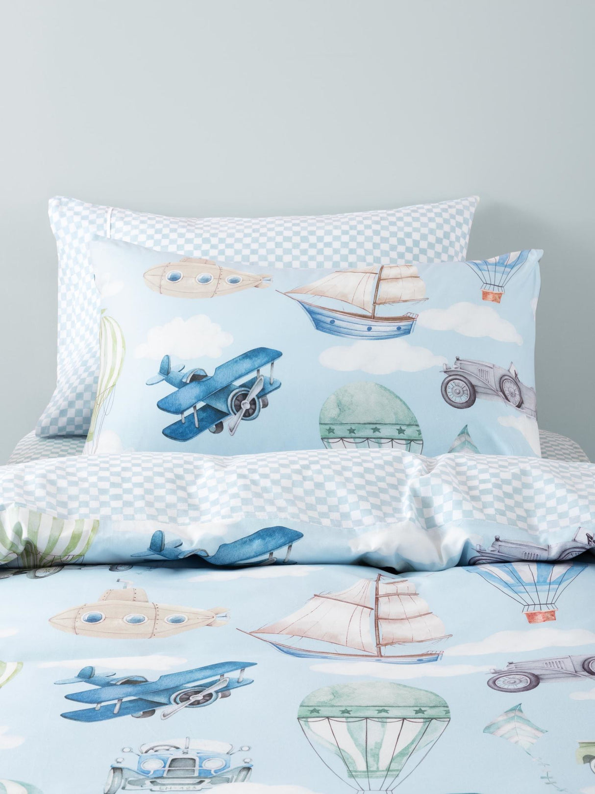 Jetset Journey Duvet Cover Set by Squiggles - Single (Blue)