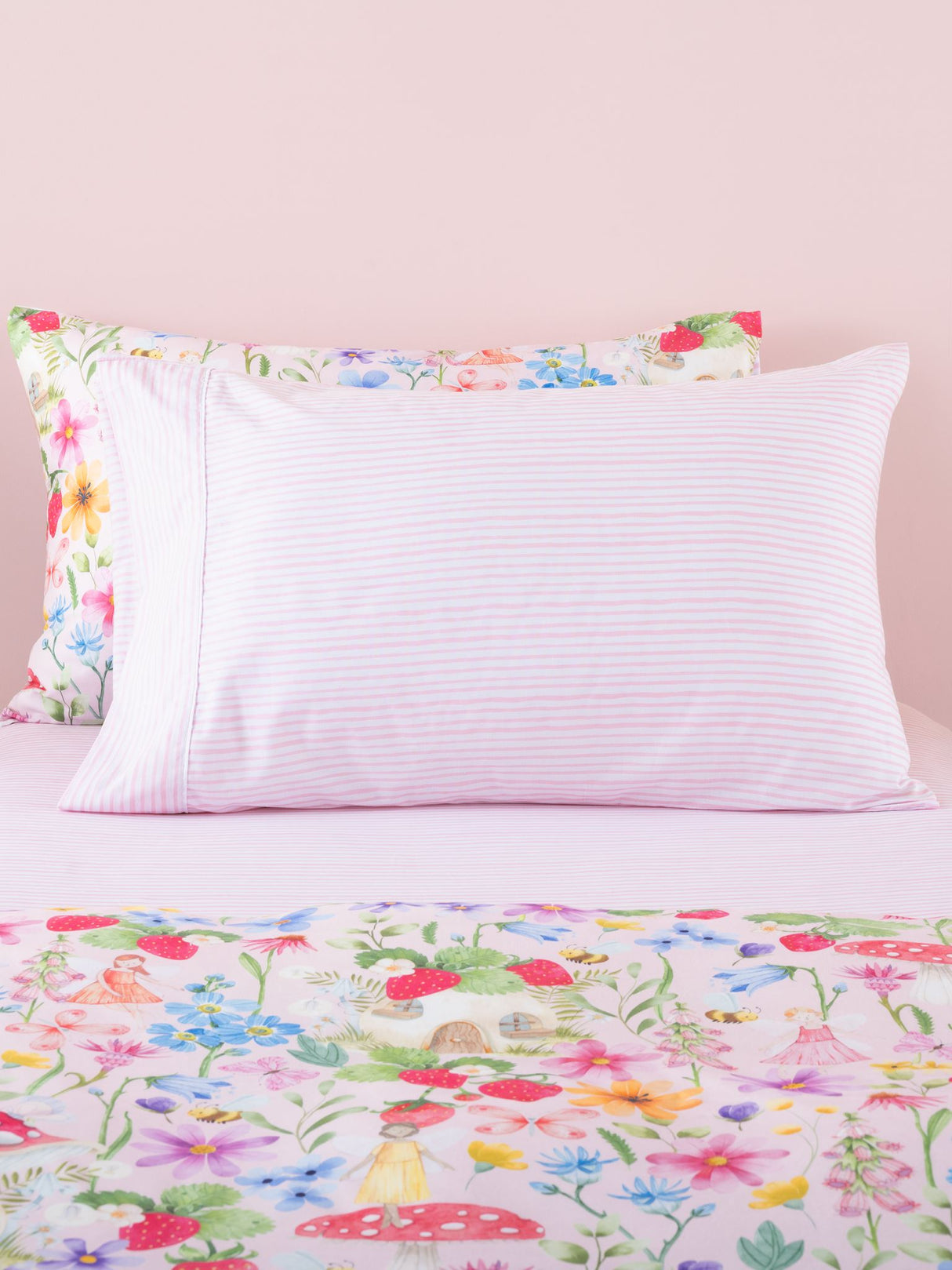 Scribble Stripe Fitted Sheet Set by Squiggles - Single - Pink