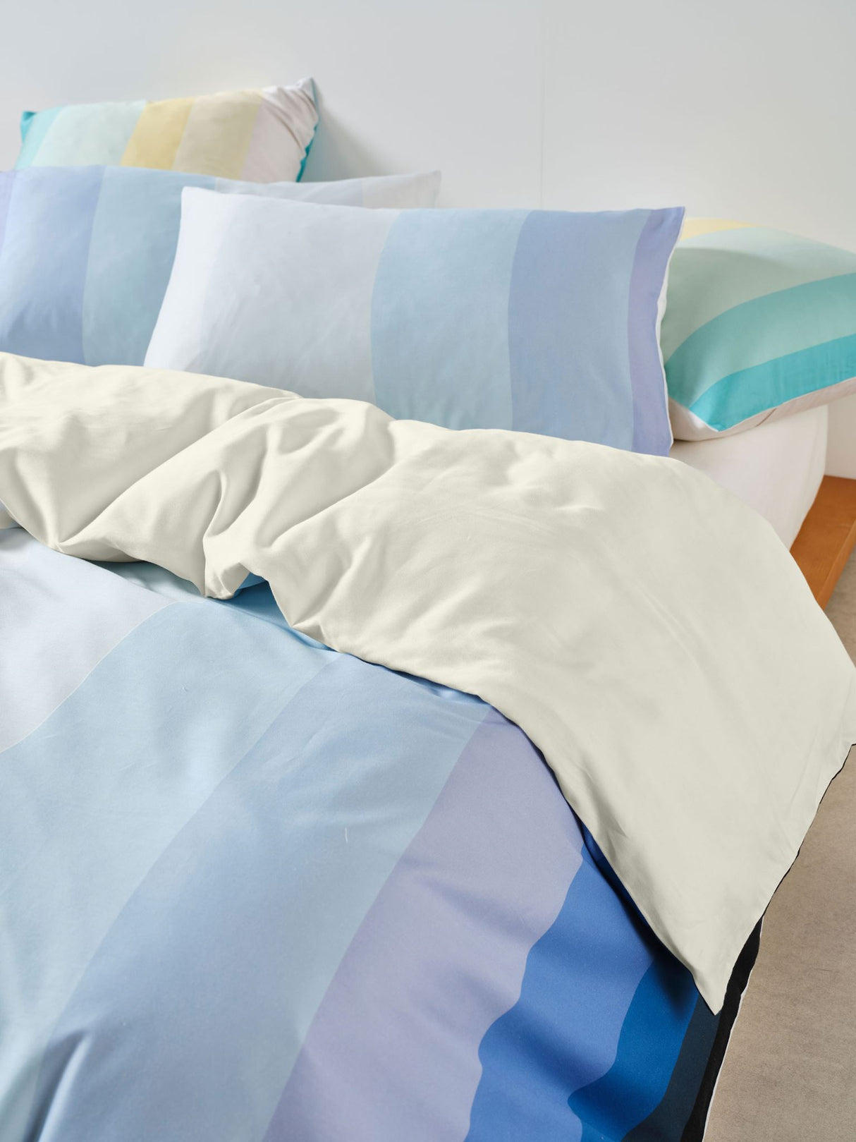 Double - Sunrise Stripe Duvet Cover Set by Squiggles - Clearwater
