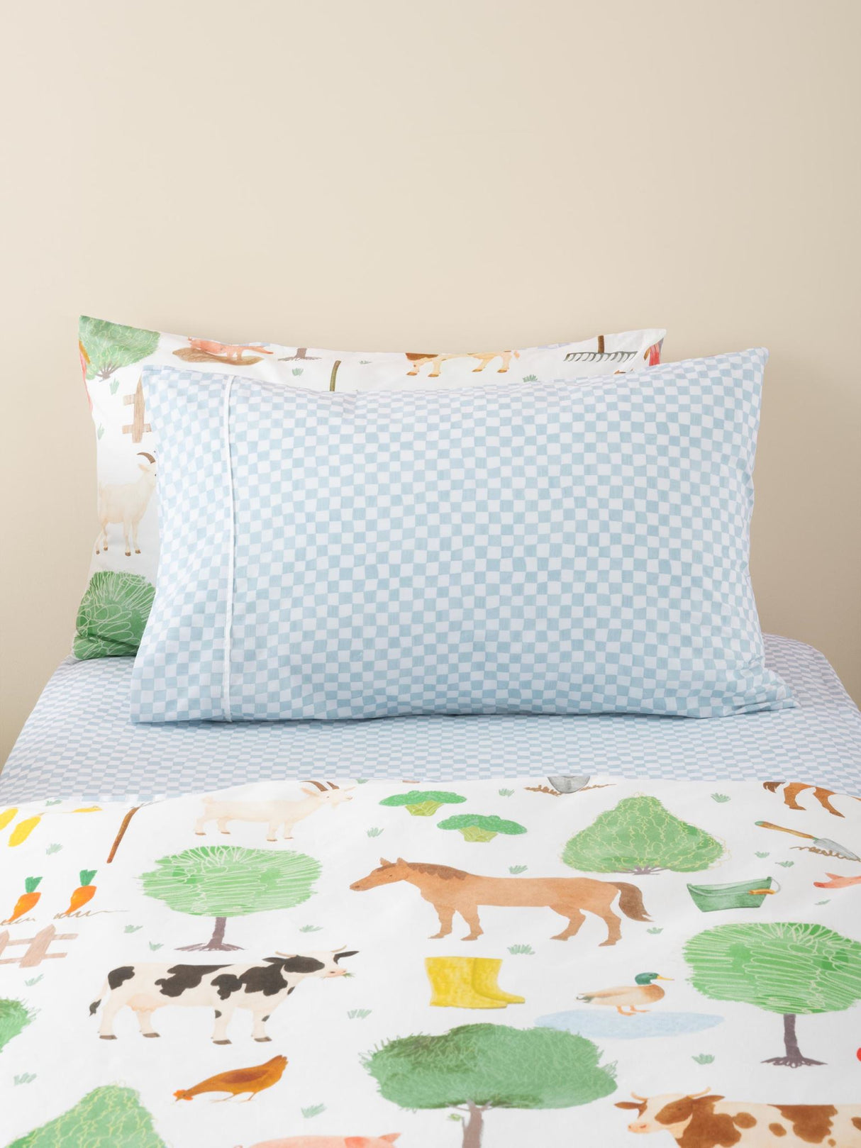 Wavy Check Fitted Sheet Set by Squiggles - King Single (Blue)