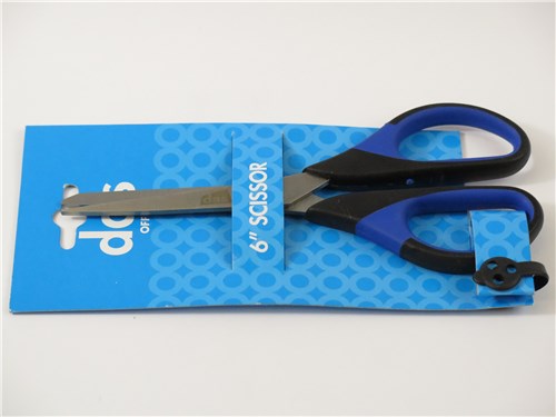 Blue 8-inch soft-grip scissors for kids, featuring ergonomic design, safety tips, and durable stainless steel blades.