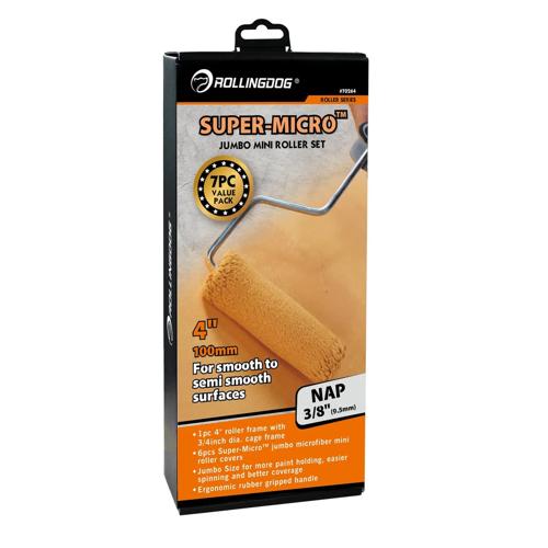 Rolling Dog Mini Paint Roller Sleeves 12mm & Roller 7pce 100mm