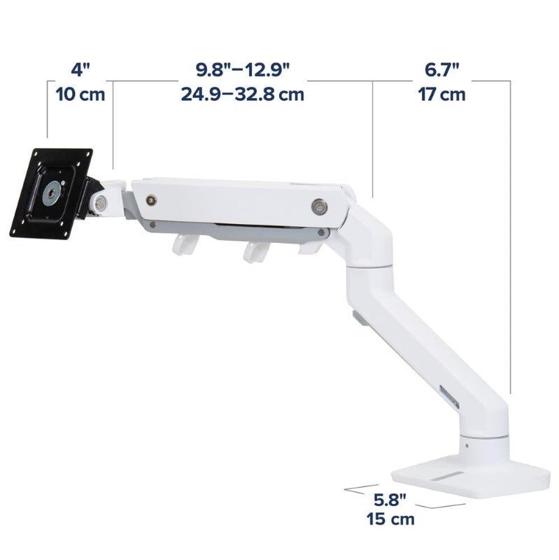 Ergotron HX Desk Monitor Arm - Height Adjustable Monitor Mount for 49" Curved & LCD Displays - White