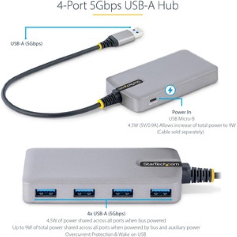StarTech 4-Port USB Hub - High-Speed 5Gbps, Compact Bus Powered USB 3.2 Hub for Laptops