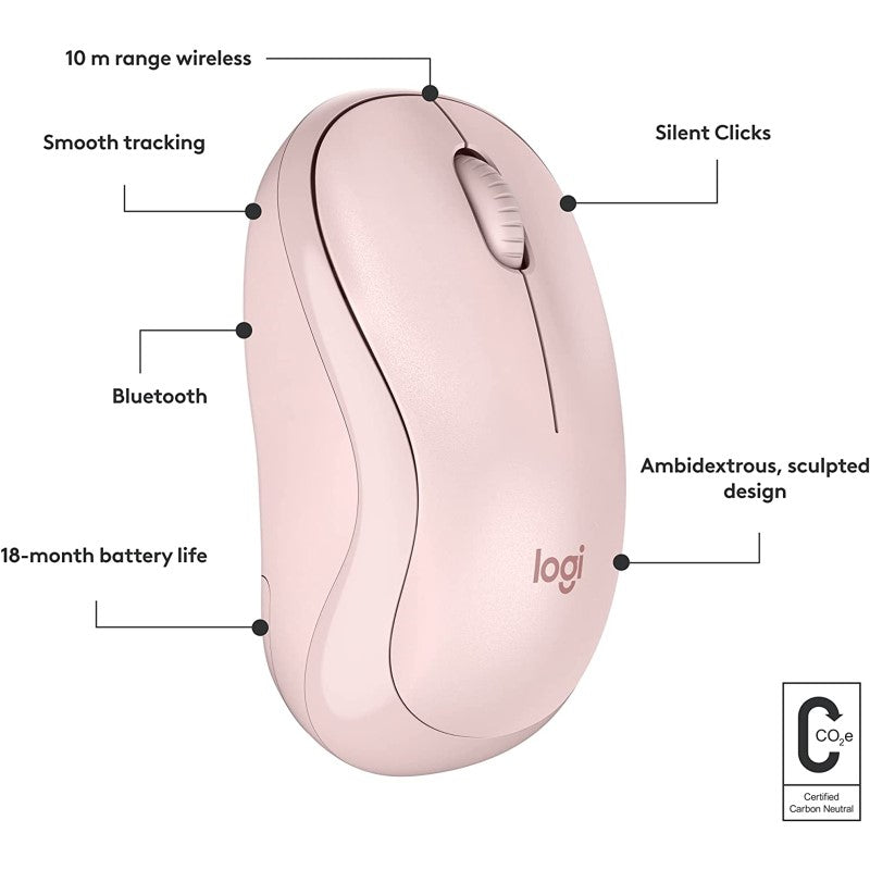 Logitech M240 Silent Bluetooth Mouse - Wireless Optical Precision - Ergonomic Rose Design