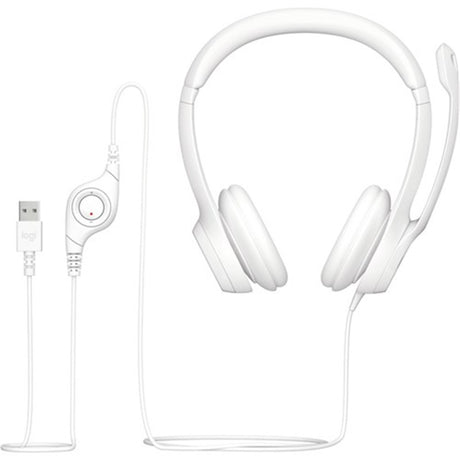 Logitech H390 Off White USB headset with noise-cancelling mic, perfect for comfort during calls and music enjoyment.