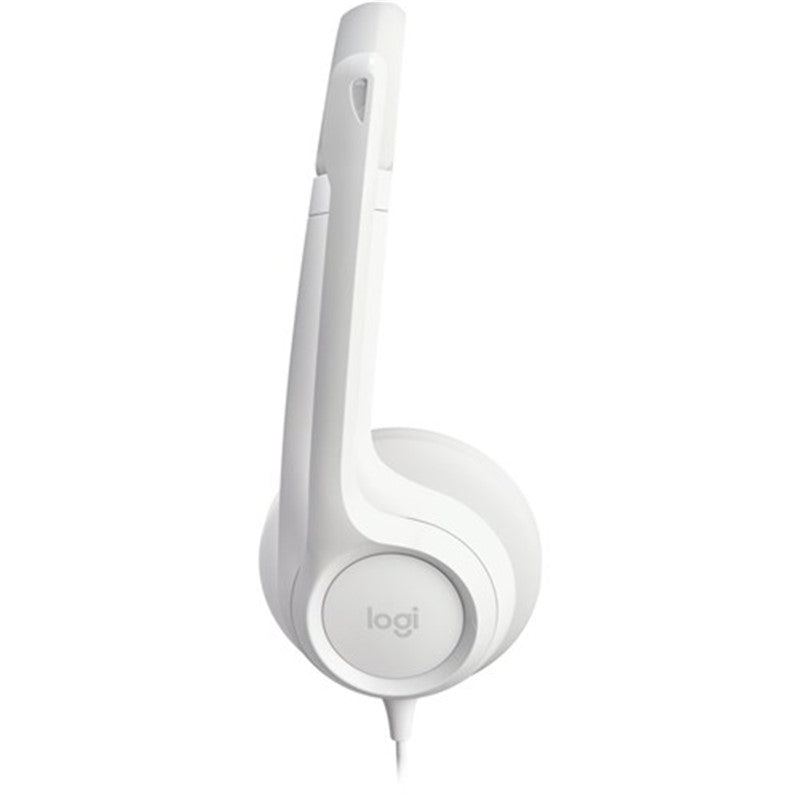 Logitech H390 Off White USB headset with noise-cancelling mic, adjustable headband, and plush ear pads for comfort.