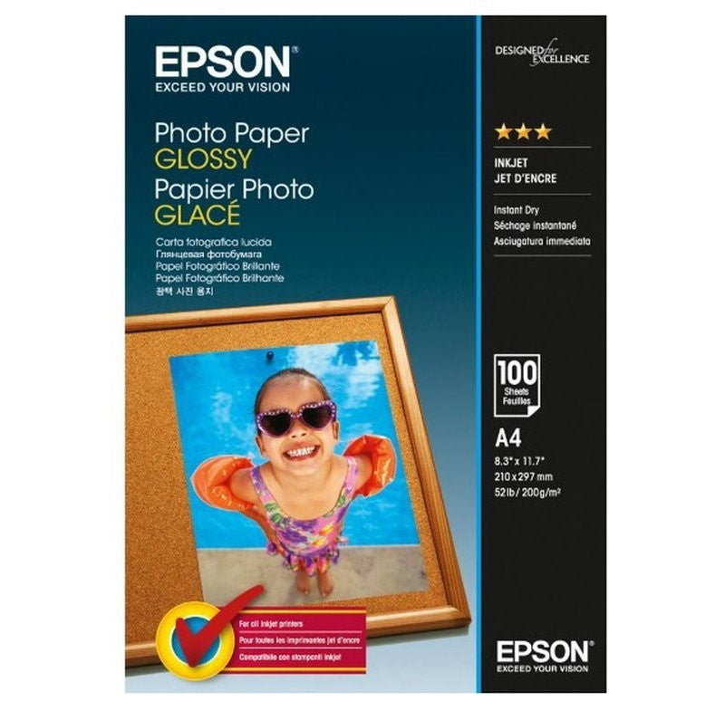 Epson Glossy Photo Paper A4 210x297mm - 100 Sheets - Premium Inkjet Printing Paper