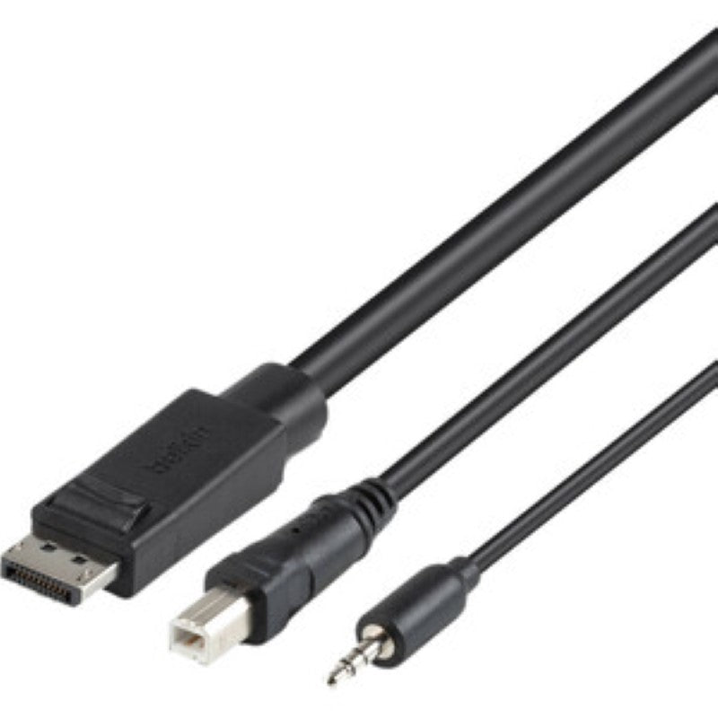 Belkin 6FT KVM Combo Cable with DisplayPort and USB, designed for seamless audio and video connectivity in workspaces.