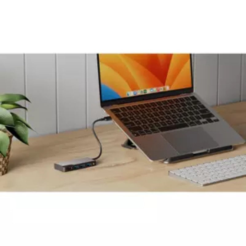 ALOGIC Flex Laptop Stand with USB-C Hub, ergonomic and adjustable for improved posture and connectivity on the go.