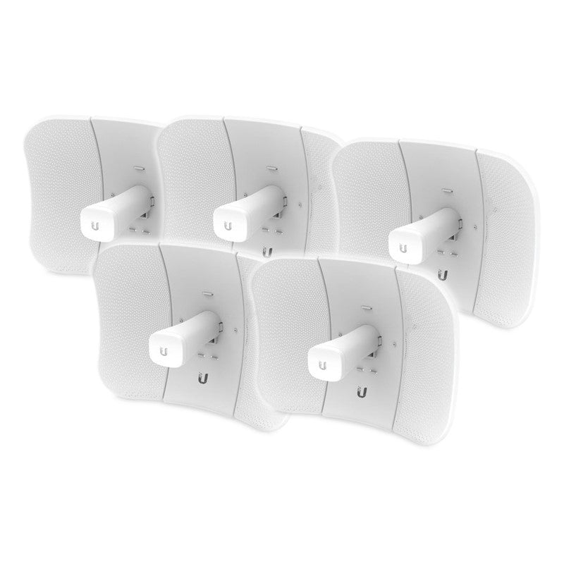 Ubiquiti LiteBeam 5AC 5 Pack provides ultra-long-distance Wi-Fi up to 25 km with 450 Mbps speed and 26 dBi gain.