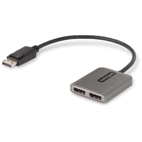 StarTech DisplayPort MST Hub connecting two 4K displays at 60Hz with HDR support and USB power, featuring a 30cm cable.