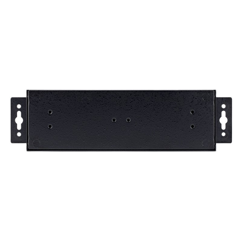 Rugged 10-port USB 2.0 hub with steel housing, ESD protection, and flexible mounting for industrial environments.